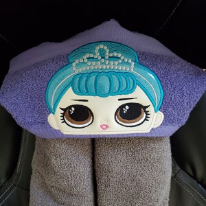 Cute Doll inspired hooded towel with optional Personalization. Choose colors! Princess crown!