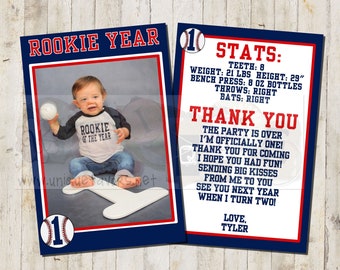 Personalized  Rookie of the Year Baseball theme Thank You with photo. Double sided. FILE DOWNLOAD only printable.