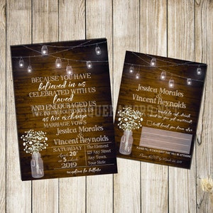 Invito di nozze personalizzato rustico e scheda RSVP opzionale. Solo file digitale DOWNLOAD.  5x7 invito, 4.25x5.5 RSVP Mason Jar Lights