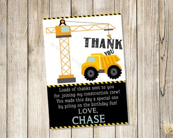 Personalized Construction theme thank you. Dump Truck, Dump Everything, Under construction. FILE DOWNLOAD only. DIGITAL file