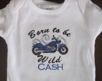 Onesie or Bib Born to Be Wild Motorcycle Add Name FREE!