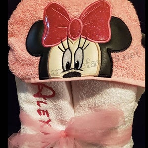 Girl or Boy Mouse Hooded Towel with optional detachable Bow and Add ons Personalized image 1