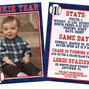 Personalized Rookie of the Year Baseball theme invitation with photo. Double sided, 2 sizes available. FILE DOWNLOAD only printable. image 2