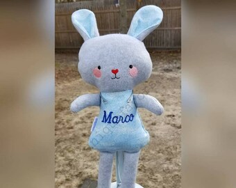 Handmade Bunny Doll 18.5" or 15" with optional accessories! Boy & Girl versions available! Each is unique, one of a kind! Fully washable!