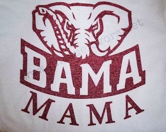Bama Mama or Bama Girl Glitter T-shirt, Alabama Elephant Design