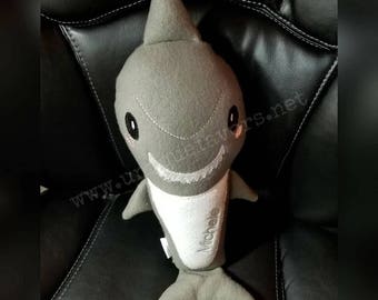 Handmade Shark Softie 12.5" or 10" with optional personalization! Each is unique, one of a kind! Fully washable! Stuffed shark handmade