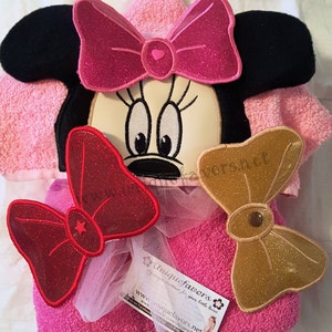 Girl or Boy Mouse Hooded Towel with optional detachable Bow and Add ons Personalized image 2