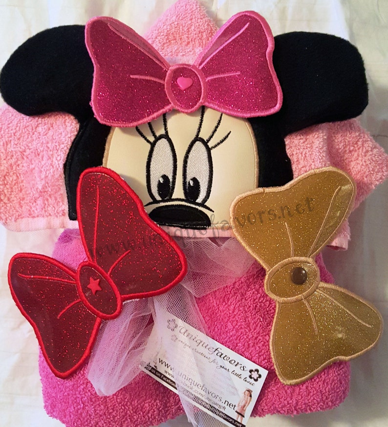 Girl or Boy Mouse Hooded Towel with optional detachable Bow and Add ons Personalized image 2