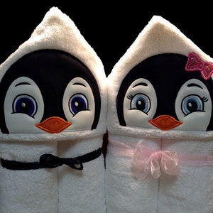Boy or Girl Penguin hooded towel with optional Personalization & other items available! Custom options!