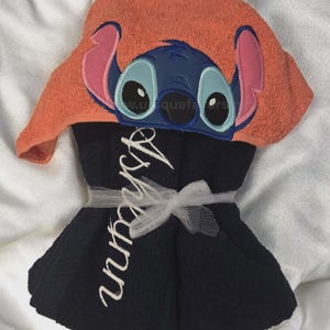 Blue Alien Stitch Inspired Hooded Towels with optional Personalization image 2
