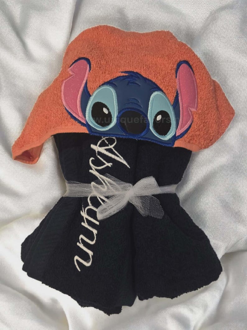Blue Alien Stitch Inspired Hooded Towels with optional Personalization image 2