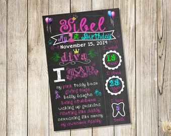 Princess Diva Personalized Birthday Chalkboard Sign Poster! Any age and information! Choose your size! File DOWNLOAD!