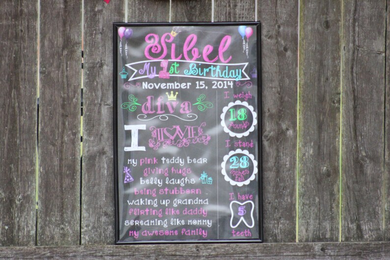 Princess Diva Personalized Birthday Chalkboard Sign Poster Any age and information Choose your size File DOWNLOAD image 3