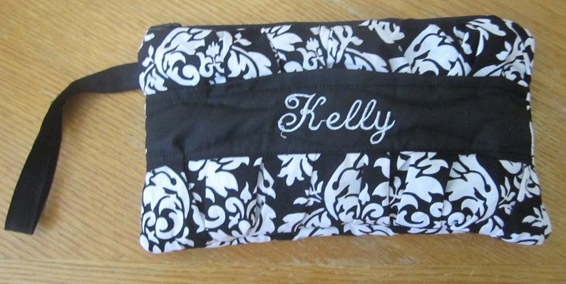 Handmade Pleated Wristlet fully lined with zipper closure includes FREE Monogram or Name image 3