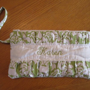 Handmade Pleated Wristlet fully lined with zipper closure includes FREE Monogram or Name image 1