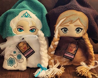 Frozen Princess, Queen or Snowman Inspired Hooded Towels with optional Personalization