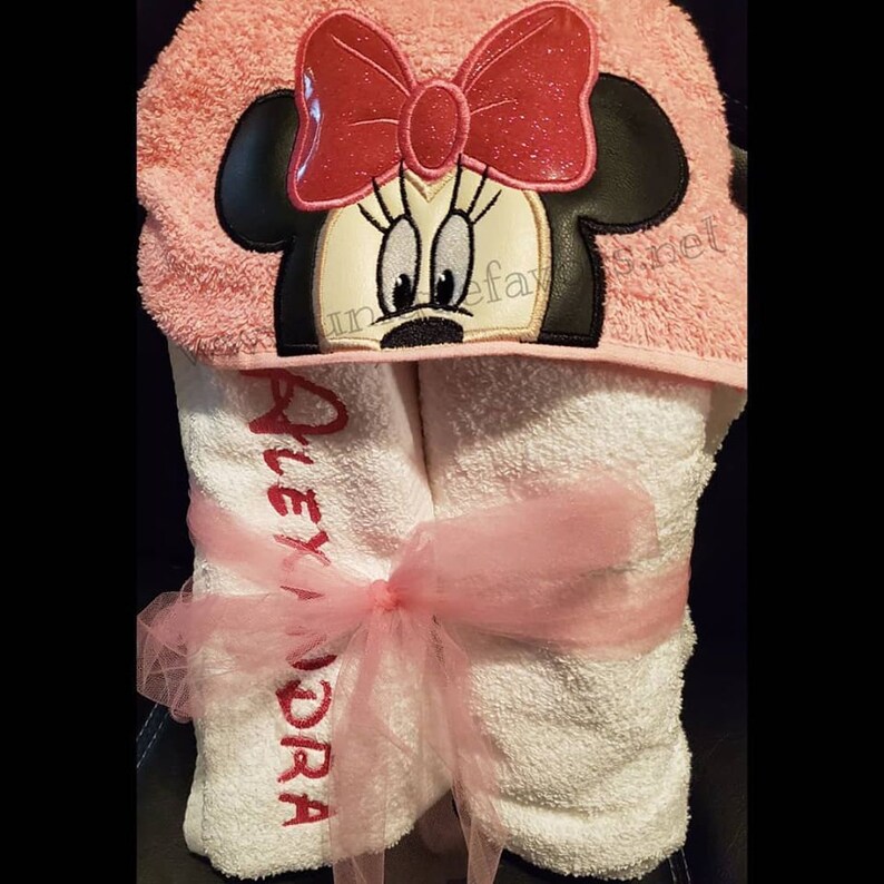 Girl or Boy Mouse Hooded Towel with optional detachable Bow and Add ons Personalized image 1