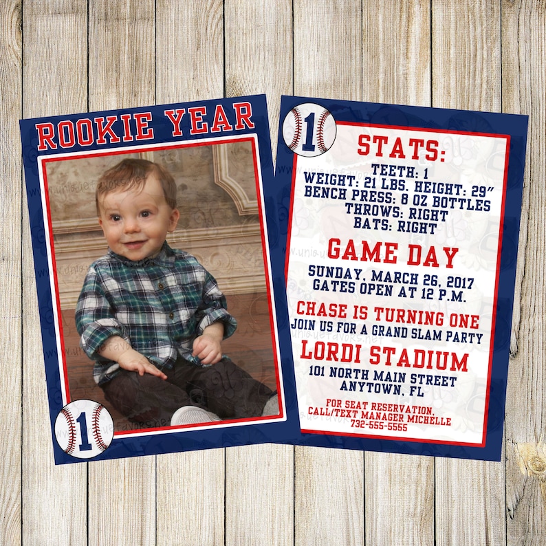 Personalized Rookie of the Year Baseball theme invitation with photo. Double sided, 2 sizes available. FILE DOWNLOAD only printable. image 1