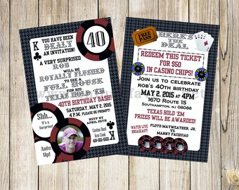 Personalized Poker Adult theme invitation with photo. Double sided, 2 sizes available. FILE DOWNLOAD. DIGITAL only