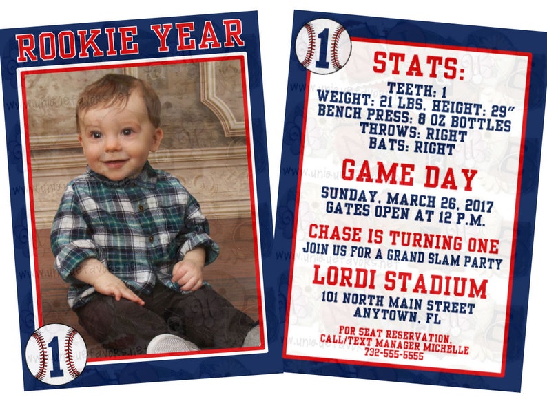 Personalized Rookie of the Year Baseball theme invitation with photo. Double sided, 2 sizes available. FILE DOWNLOAD only printable. image 2