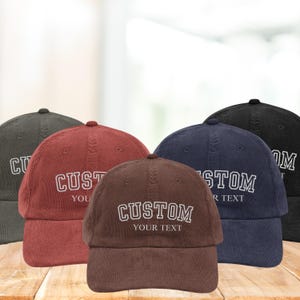Personalized Monogrammed Hat, Embroidered Corduroy Hat, Custom Text Baseball Cap, Gifts for Dad Mom, For Her Him