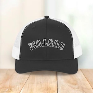 Custom Upside Down Embroidered Trucker Hat, Upside Side Writing Hat, Two Toned Hat, Embroidered Trucker Cap, Gifts for Dad