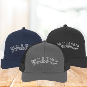 Custom Hat Upside Down Text, Embroidered Trucker Hat, Upside Side Writing Hat, Embroidered Trucker Cap, Gifts for Dad, him/her