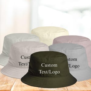 Personalized Bucket Hat with Text Logo, Pastel Bucket Hat, Bridal Bucket Hat, Bachelorette Party Favours, Personalized Women Summer Hat