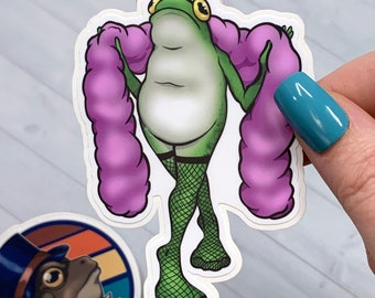 Drag Queen Frog Sticker: Fishnets & Boa - Laptop, Water Bottle Decal