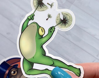 Ships Fast! Frolicking Spring Frog Matte Vinyl Sticker. Decorative Frogcore Aesthetic Toad Art Sticker for Water Bottles, Laptops or Journal