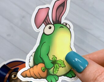 Ships Fast! Springtime Bunny Frog Matte Vinyl Sticker. Decorative Frogcore Aesthetic Toad Art Sticker for Water Bottles, Laptops or Journal