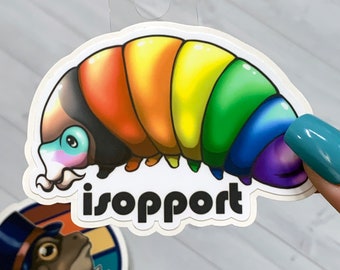 LGBTQIA+ Pride Isopod Sticker: Rainbow Pill Bug Vinyl Decal