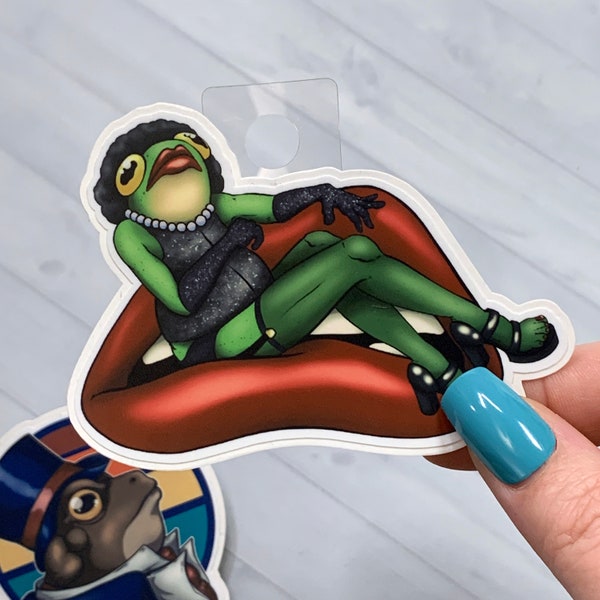 Ships Fast! Froggy Horror Lips Burlesque Frog Matte Vinyl Sticker. Decorative Frogcore Aesthetic Sticker for Water Bottle, Laptop or Journal