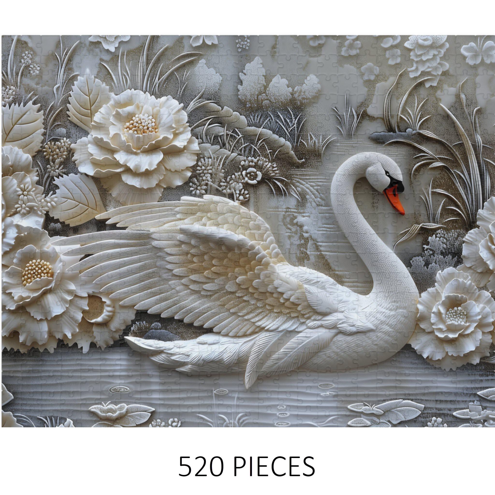 Elegant Swan Jigsaw Puzzle | Neutral Floral Illustration - Etsy