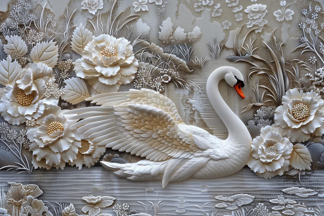 Elegant Swan Jigsaw Puzzle | Neutral Floral Illustration - Etsy