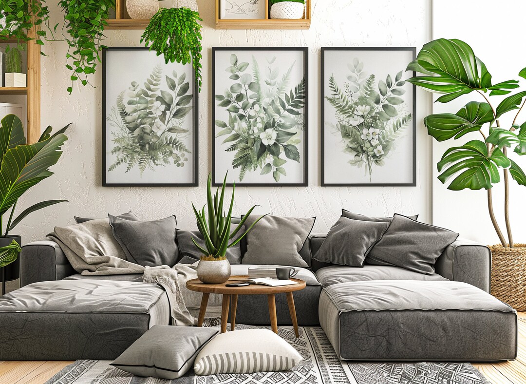Botanical Prints, Eucalyptus Wall Art, Living Room, Set of 3 Prints ...