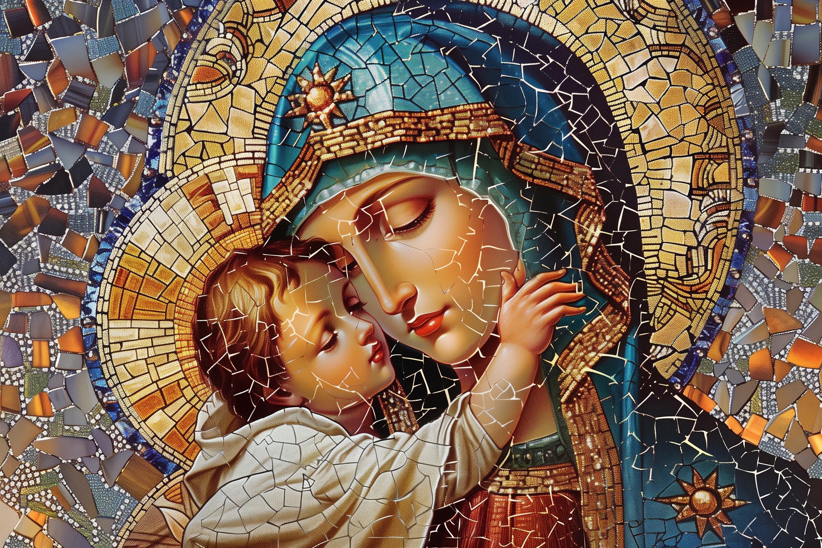 Madonna and Child Jigsaw Puzzle | Stained Glass Mosaic | Religious