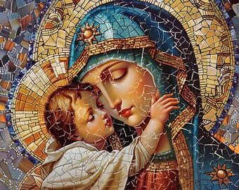 Madonna and Child Jigsaw Puzzle | Stained Glass Mosaic | Religious