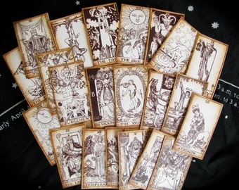 Mini Pocket Tarot Cards, Sepia, 22 MAJOR ARCANA ONLY