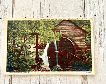 VINTAGE linen postcard - Old Grist Mill, Great Smoky Mountains National Park, Early 1900s