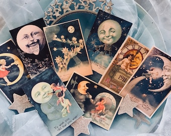 Vintage MOON-THEMED New Year's Fortune Teller Cards, Set of 8