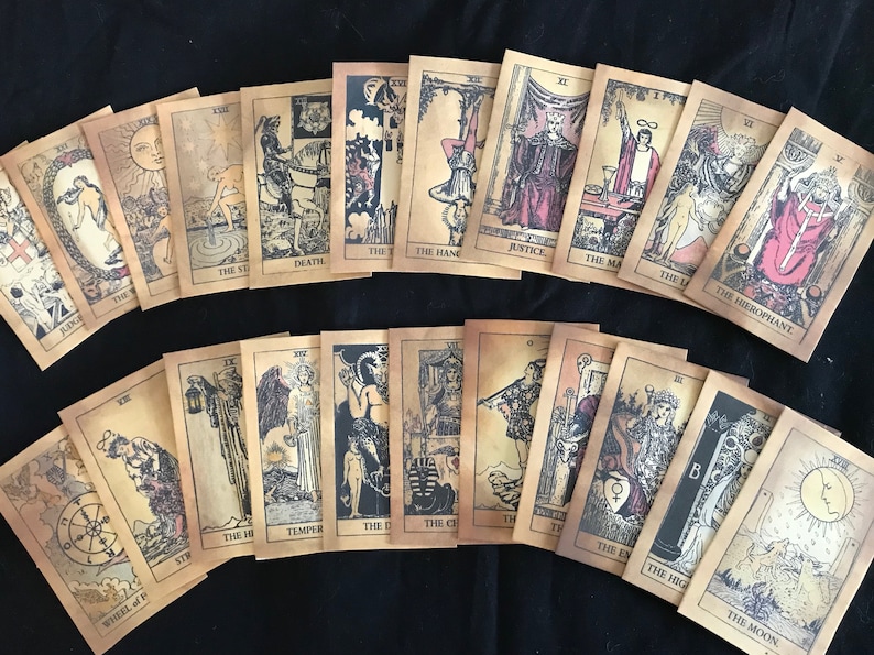 Medium Size - Antiqued Tarot Cards, vintage, color-tinted, 22 MAJOR ARCANA ONLY 
