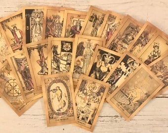 New Size!! LARGE SIZE - Antiqued Tarot Cards, color tinted, 22 Major Arcana ONLY