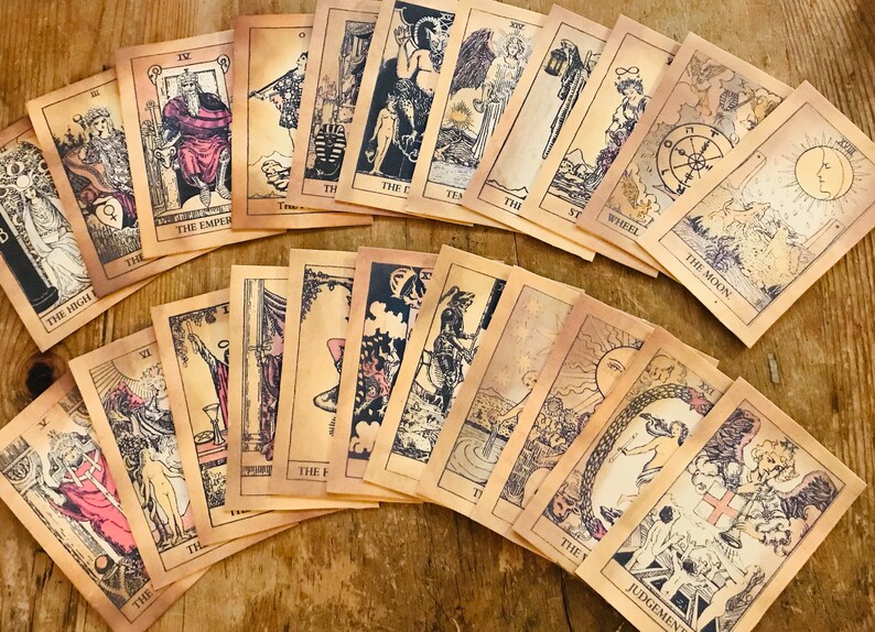 Medium Size Antiqued Tarot Cards Vintage Colortinted 22 Etsy UK