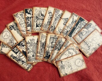 LARGE Antiqued Tarot Card Deck, SEPIA tone, 22 Major Arcana Set