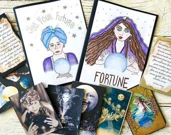 Fortune Teller Greeting CARD with Vintage Antiqued Fortune inside