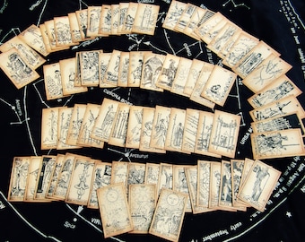 SMALL size Antiqued Pocket Tarot Card Deck- Complete 78-Card Set