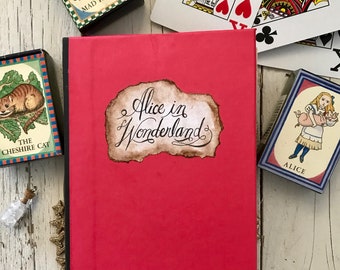 Pocket-size Alice in Wonderland Antiqued Journal, Wonderland, MADE-TO-ORDER