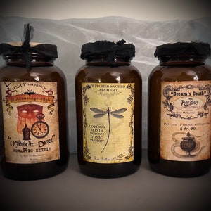 VINTAGE-look Amber Poison Jars, Witch Apothecary