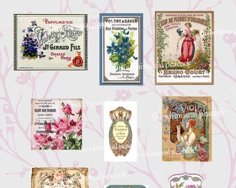 PRINTABLES Instant Download 36 Detaildrucke Vintage Parfüm Etiketten 12~Unikat in 3 Größen~French Parfume collage scrapbooks journal tags